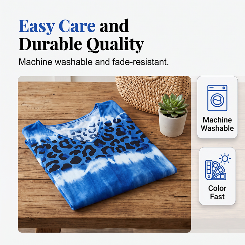 Women's Casual Tie Dye Leopard Print V-Neck Dress