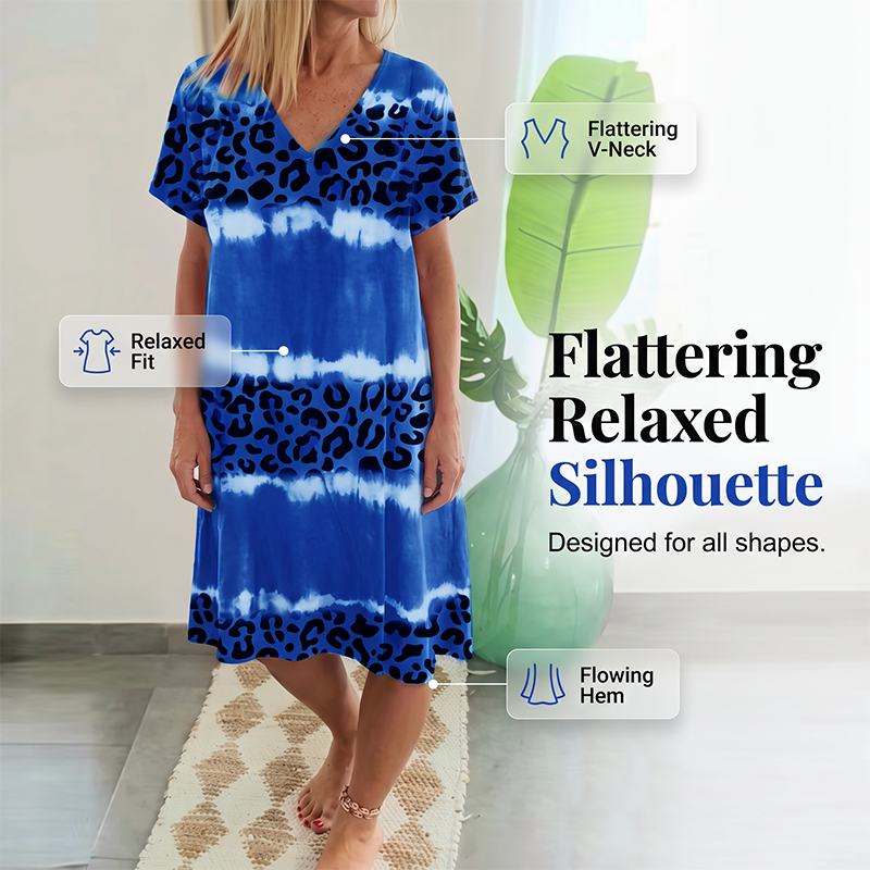 Women's Casual Tie Dye Leopard Print V-Neck Dress