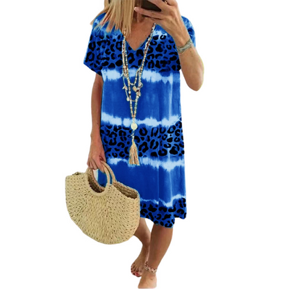 Women's Casual Tie Dye Leopard Print V-Neck Dress
