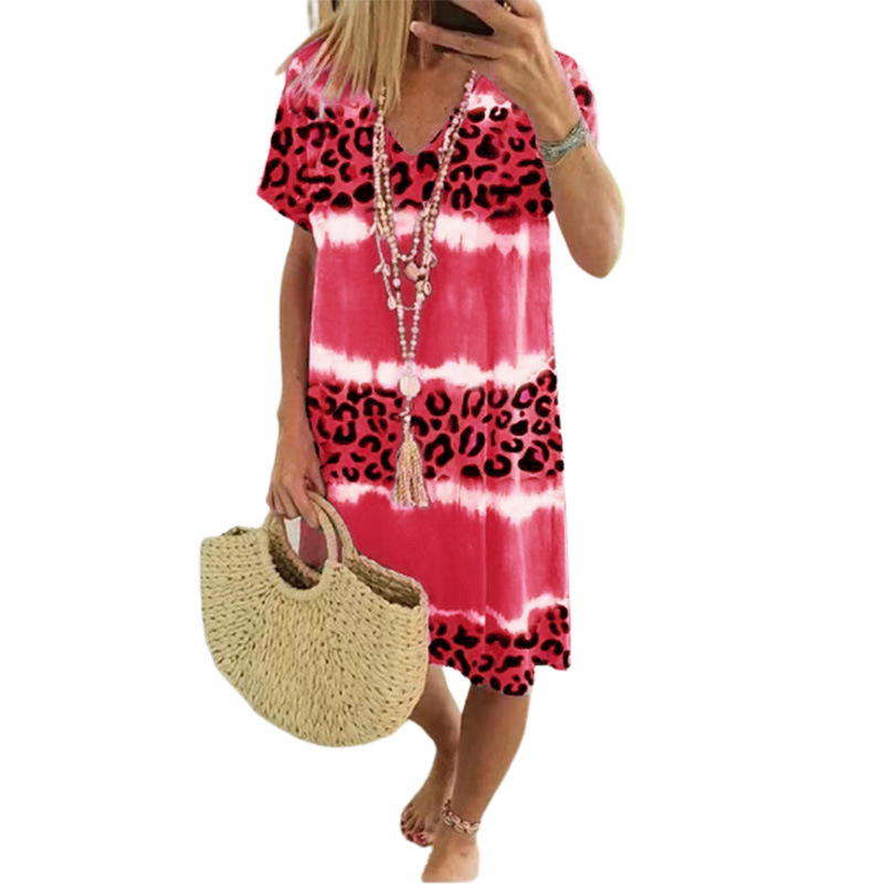 Women's Casual Tie Dye Leopard Print V-Neck Dress