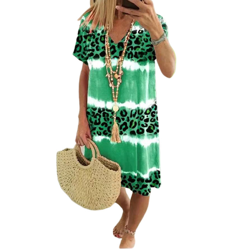Women's Casual Tie Dye Leopard Print V-Neck Dress