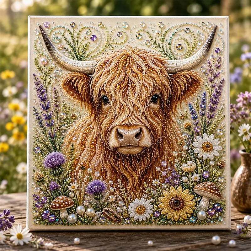 🏆 Last Day Special Price £9.98🦉💛 Highland Cow Pearl Art DIY Kit – Relaxing DIY Craft to Create Stunning Coastal Artwork (📦Buy 4 Free Shipping)