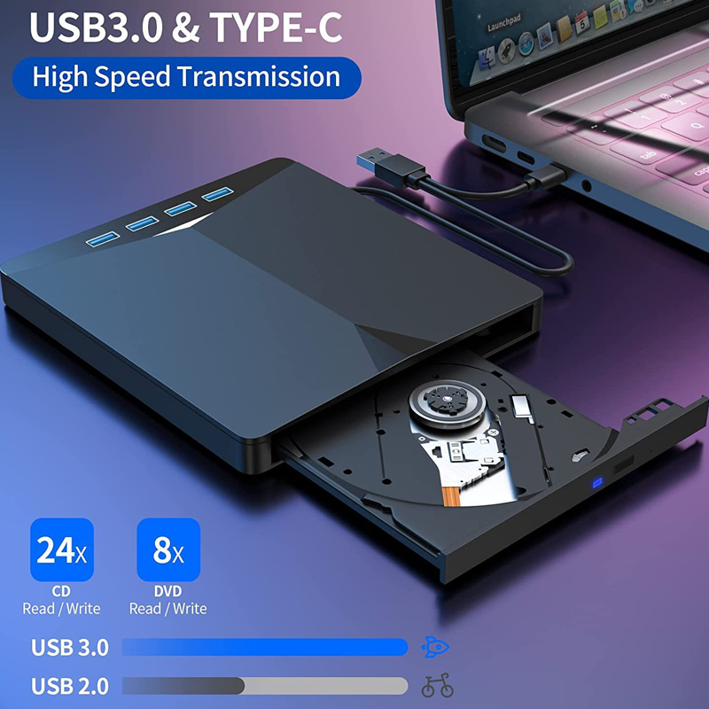 External DVD Drive USB 3.0 & Type-C CD Burner