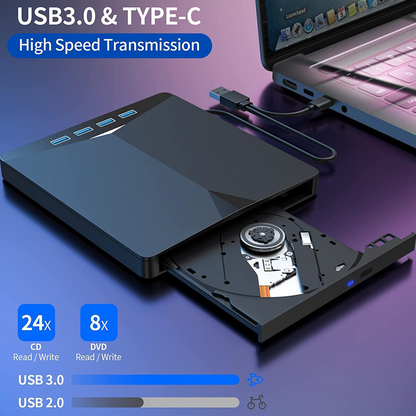 External DVD Drive USB 3.0 & Type-C CD Burner