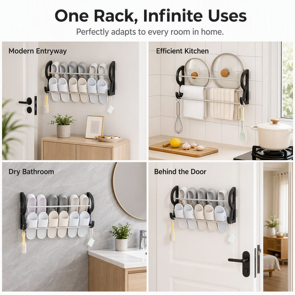 👟50% OFF NOW! Drill‑Free Wall‑Mounted Shoe Rack‑Vertical Space‑Saver Carbon Steel Shoe Organizer, Anti‑Rust No‑Drill Storage Rack for Entryway Bathroom & Closet