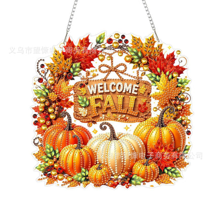 🎃Halloween Sale🍂 Pumpkin wreath with a diamond pattern to hang up – Complete DIY kit